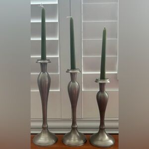 Trio of Bombay Brushed Pewter Candle Sticks, great condition